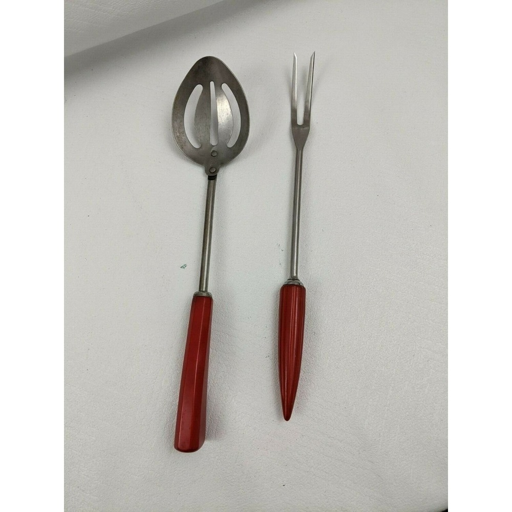 VTG ANDROCK MEAT/SERVING/CARVING FORK Spoon UTENSIL RED "BULLET" BAKELITE